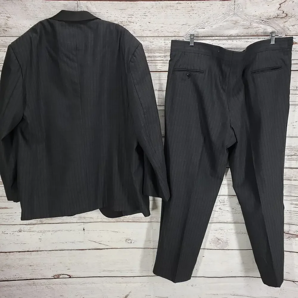 Vintage Pierre Cardin Men's Gray Black Peak Lapel Formal Suit Set Size 54L